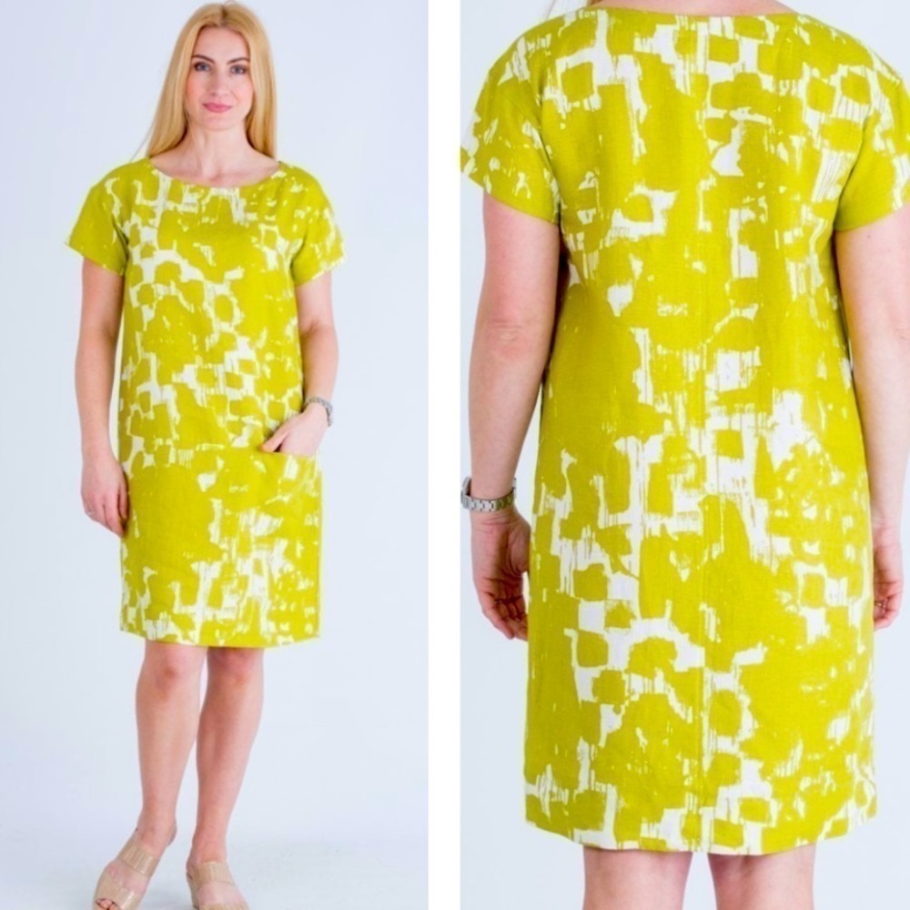 OSKA 100% Linen Rigero Midi Dress In Cactus/Green Straight Cut Side Pockets SZ S